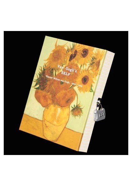 Van Gogh Altın A5 Moda Vintage Kilitli Günlük Şifre Not Defteri Kutulu Defter ve Dergi Ayçiçeği Kilit Düğmesi Ciltli Not Defteri Van Gogh (Yurt Dışından)