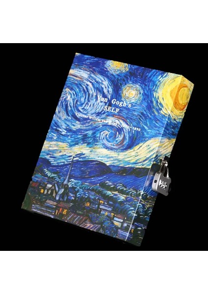 Van Gogh Altın A5 Moda Vintage Kilitli Günlük Şifre Not Defteri Kutulu Defter ve Dergi Ayçiçeği Kilit Düğmesi Ciltli Not Defteri Van Gogh (Yurt Dışından) modelleri