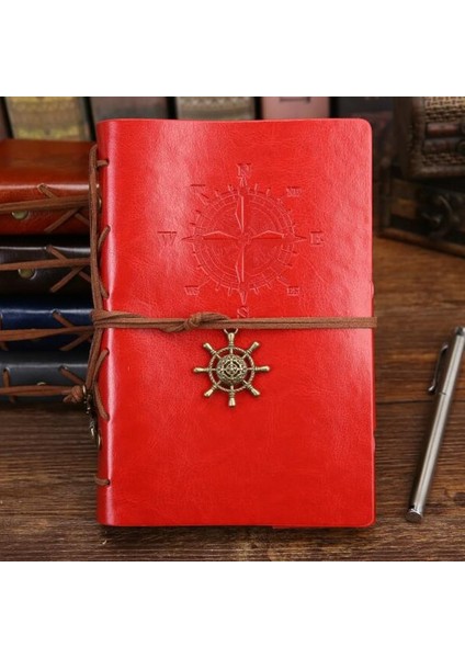 Kırmızı Orta 130X185MM 2023 Spiral Defter Günlüğü Not Defteri Vintage Korsan Çapalar Pu Deri Not Defteri Değiştirilebilir Kırtasiye Hediye Gezgin Dergisi (Yurt Dışından)