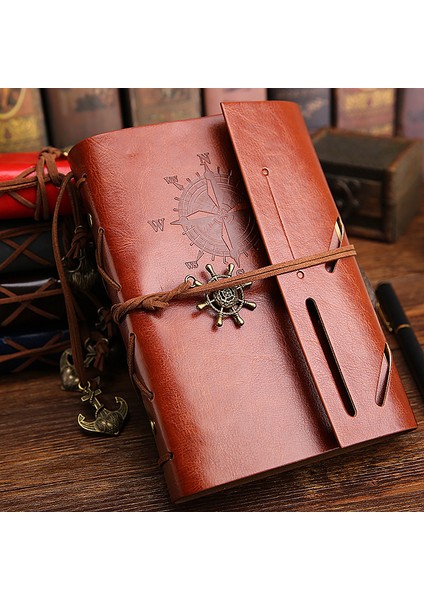 Kahve Büyük 165X235MM Retro Spiral Defter Günlüğü Not Defteri Vintage Korsan Çapalar Pu Deri Not Defteri Değiştirilebilir Kırtasiye Hediye Gezgin Dergisi (Yurt Dışından)