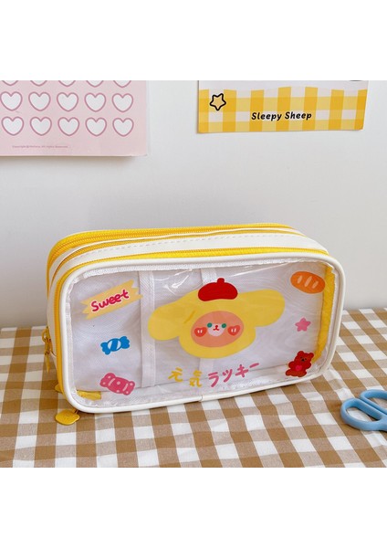 Sarı Tavşan 3 Katmanlı Büyük Kapasiteli Kalem Kutusu Kawaii Şeffaf Kalem Çantası Karikatür Pvc Su Geçirmez Kutu Kızlar Için Okul Malzemeleri Kırtasiye (Yurt Dışından)