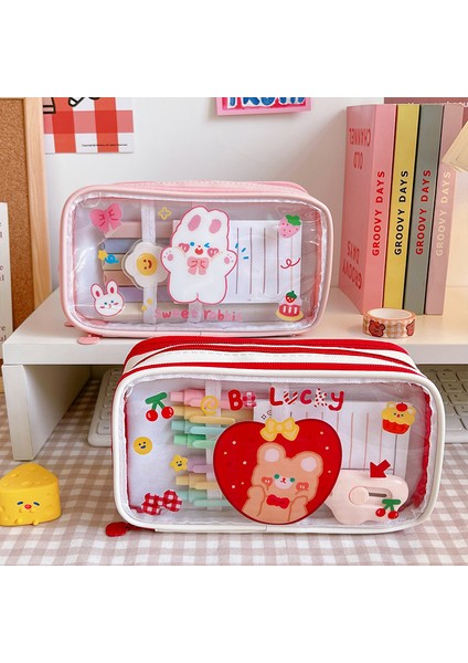 Sarı Tavşan 3 Katmanlı Büyük Kapasiteli Kalem Kutusu Kawaii Şeffaf Kalem Çantası Karikatür Pvc Su Geçirmez Kutu Kızlar Için Okul Malzemeleri Kırtasiye (Yurt Dışından) fiyatları