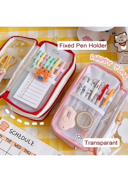 Sarı Tavşan 3 Katmanlı Büyük Kapasiteli Kalem Kutusu Kawaii Şeffaf Kalem Çantası Karikatür Pvc Su Geçirmez Kutu Kızlar Için Okul Malzemeleri Kırtasiye (Yurt Dışından) modelleri