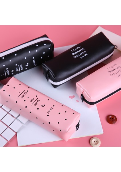 E Sevimli Pembe Kalem Kutusu Kızlar Için Kawaii Siyah Beyaz Nokta Pu Deri Kalem Çantası Kırtasiye Kılıfı Ofis Okul Malzemeleri Zakka Escolar (Yurt Dışından) fiyatları