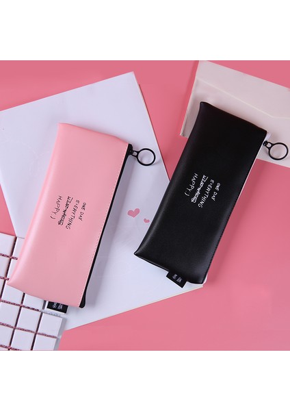 E Sevimli Pembe Kalem Kutusu Kızlar Için Kawaii Siyah Beyaz Nokta Pu Deri Kalem Çantası Kırtasiye Kılıfı Ofis Okul Malzemeleri Zakka Escolar (Yurt Dışından) indirimleri