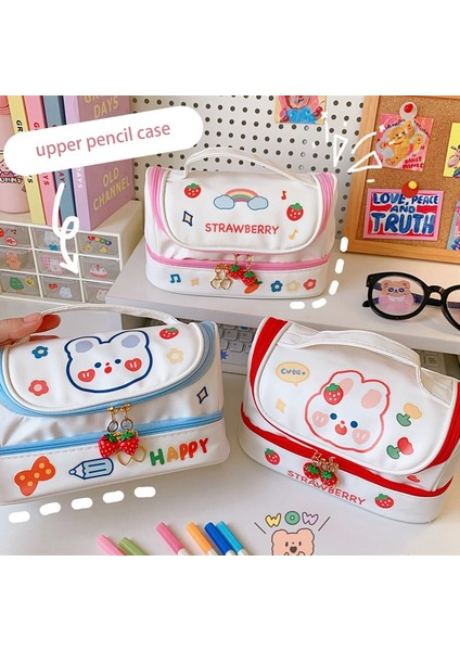 OSS23265RD Yeni Kawaii Kalem Çantası Kalem Kutuları 2 Katmanlı Yüksek Kapasiteli Kalemler Kılıfı Ücretsiz 1 Pc Kendi Başına Yap Çıkartma Okul Kırtasiye Kız Hediye (Yurt Dışından) modelleri