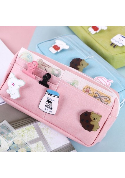 Menekşe Mor Kawaii Mor Kanvas Kalem Kutusu Sevimli Hayvan Rozeti Pembe Kalem Kutuları Büyük Okul Kalem Çantaları Kızlık Kız Kırtasiye Malzemeleri (Yurt Dışından) modelleri