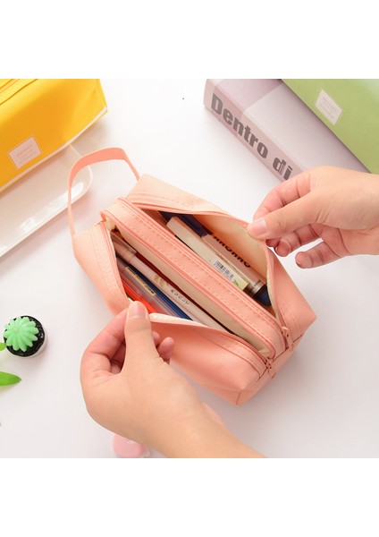 Pembe Kız Sevimli Kalem Kutusu Kalem Büyük Kapasiteli Kumaş Saklama Çantası 2 Bölmeli Makyaj Bozuk Para Cüzdanı Okul Ofis Kırtasiye Malzemeleri (Yurt Dışından) fiyatları