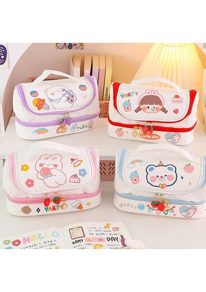 Mavi Etiketli Yeni Kawaii Kalem Çantası Kalem Kutuları 2 Katmanlı Yüksek Kapasiteli Kalemler Kılıfı Ücretsiz 1 Pc Kendi Başına Yap Çıkartma Okul Kırtasiye Kız Hediye (Yurt Dışından) fiyatları