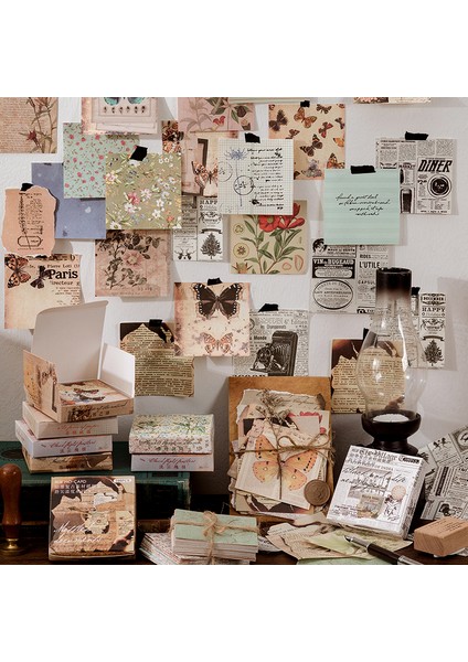H Yoofun 100 Adet/paket Vintage Bloknotlar Retro Çiçek Kelebek Malzeme Kağıt Scrapbooking Dergisi Günlüğü Dekorasyon Kolaj Dıy (Yurt Dışından)