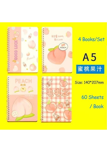 Şeftali Suyu 1 Adet A5 Kawaii Dizüstü Dergisi Kpop A5 Sevimli Astarlı Not Defteri Çift Bobin Taşınabilir Defterler Yazma Okul Ofis Malzemeleri Kırtasiye (Yurt Dışından)