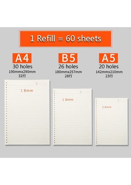 Cornell Dolum A5 Gevşek Yaprak Defter A5/b5/a4 Halka Bağlayıcı Süt Kağıdı Dolum 60 Sayfa Klasör Okul Malzemeleri Planlayıcısı Aksesuarları Kırtasiye (Yurt Dışından) fırsatları