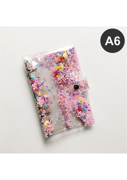 A6 Quicksand Payetler A5/a6 Glitter Pul Defter Kapağı Şeffaf 6 Yüzükler Dosya Klasörü Gevşek Yaprak Bağlayıcı Kawaii Kırtasiye Okul Ofis Malzemeleri (Yurt Dışından)