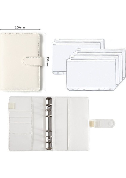 Beyaz A6 A6 Planlayıcı Organizatör 6 Telli Pu Deri Defter Bağlayıcı Bütçe Kapağı 6 Bağlayıcı Cepler ve 12 Adet Gider Bütçesi Sayfaları (Yurt Dışından)