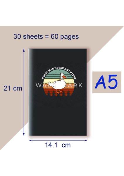 Stil 2 Çizgili Sayfa A5 Defter Baskı Alıntısı - Barış Hiçbir Zaman Bir Seçenek Olmadı - Sevimli Karikatür Kaz Ördeği Oyunu Meme Kawai Funky Not Defteri Not Planlayıcı (Yurt Dışından)