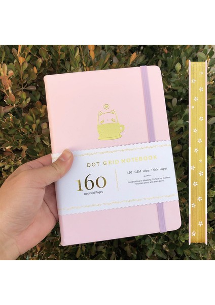 Pembe 160GSM Bambu Kağıt Koala Aqua Mavi Pu Deri Kapak Mermi Noktalı Defter A5 Ciltli Dergi 160GSM Bambu Kağıt Altın Kenarları (Yurt Dışından)