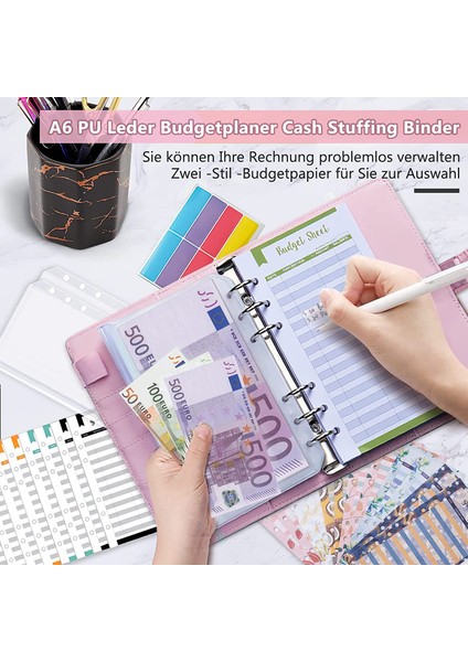 Kahverengi Yeni Pu Deri A6 Bağlayıcı Bütçe Planlayıcısı Dizüstü Nakit Zarf Organizatör Sistemi Temizle Fermuarlı Cepler Gider Bütçe Sayfaları (Yurt Dışından)