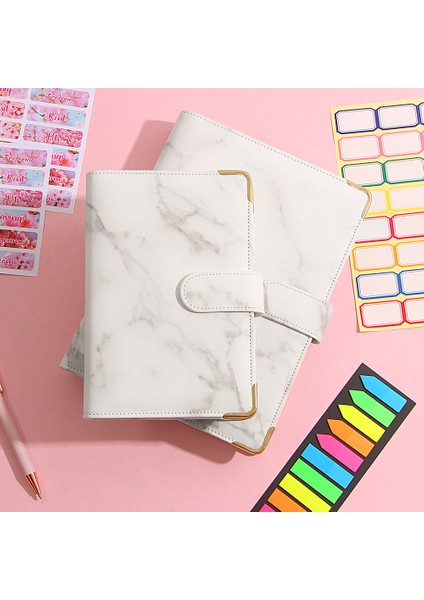 Siyah A5 Macaron Mermer Renk A5 A6 6 Halka Bağlayıcı Pu Klipsli Defter Deri Gevşek Yaprak Defter Kapağı Defterler Dergisi Kırtasiye (Yurt Dışından)