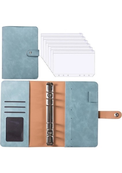 Gök Mavisi A6 Pu Deri Defter Bütçe Bağlayıcı 6 Fermuar Kese Sayfaları Doldurulabilir 6 Halka Gevşek Yaprak Kişisel Planlayıcı Bağlayıcı Çıkartmalar (Yurt Dışından)