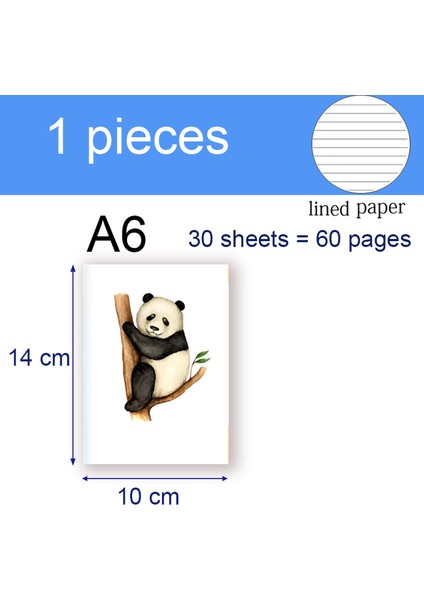 Stil 1 A6 A6 Dizüstü Bilgisayar Cep Boyutu - Fil Zürafa Zebra Aslan Panda Capybara Tembellik Unicorn Kedi Kawai Sevimli Not Defteri Not Yazmak Için (Yurt Dışından)