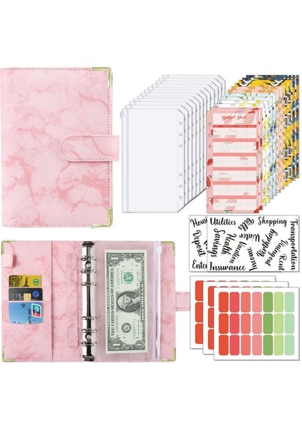 Pembe Mermer A6 A6 Bütçe Organizatör Binder Nakit Zarf Sistemi Gevşek Yaprak Defter Diy Günlük Gündem Planlayıcısı Fermuarlı Cep Harcama Sayfası (Yurt Dışından)