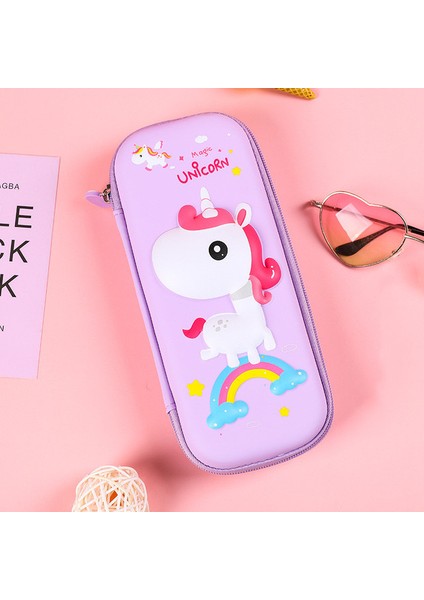 D2 3D Unicorn Sevimli Kalem Kutusu Okul Öğrencisi Kırtasiye Kutusu Çocuk Kalem Saklama Kutusu Üç Katmanlı Büyük Kapasiteli Kalem Kutusu Hediye (Yurt Dışından)