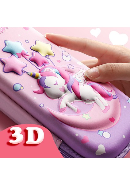 D2 3D Unicorn Sevimli Kalem Kutusu Okul Öğrencisi Kırtasiye Kutusu Çocuk Kalem Saklama Kutusu Üç Katmanlı Büyük Kapasiteli Kalem Kutusu Hediye (Yurt Dışından)