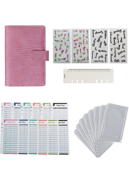 2 Sayfalık A6 A6 Timsah Pu Deri Defter Bağlayıcı Bütçe Planlayıcısı Organizatör 6 Halka Bağlayıcı Kapağı Cepler ve 12 Adet Gider Bütçe Sayfaları (Yurt Dışından) modelleri