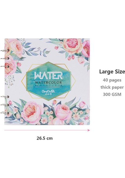Flower-26.5cm Suluboya Resim Eskiz Defteri Için Spiral Defter 40 Sayfa Boş Kağıt 300GSM Gevşek Yaprak Günlüğü Ofis Okul Malzemeleri Kırtasiye (Yurt Dışından)