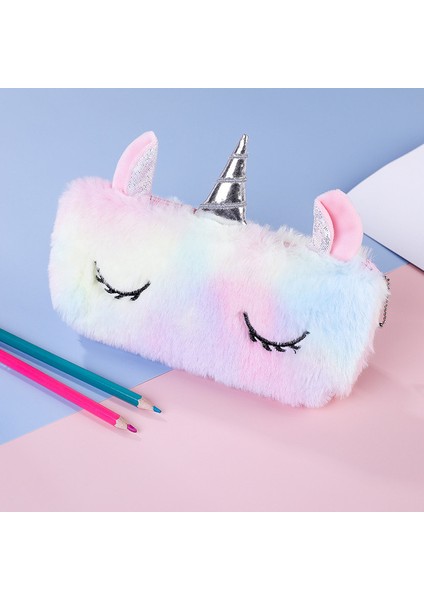 B Sevimli Karikatür Kalem Kutusu Peluş Unicorn Kırtasiye Çantası Yaratıcı Öğrenme Kırtasiye Kawaii Kalem Kutusu Saklama Çantası (Yurt Dışından)