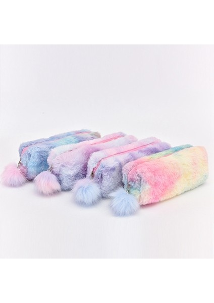 Gradyan Mor-1pc Kawaii Sevimli Peluş Kalem Kutusu Degrade Renk Sekizgen Kalem Kutusu Kız Makyaj Çantası Kozmetik Çantası Öğrenci Saklama Çantası Kırtasiye (Yurt Dışından)