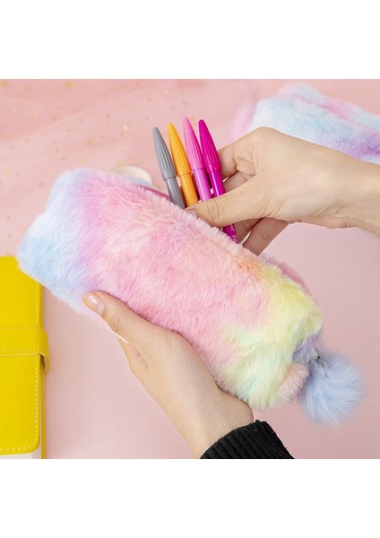 Gradyan Mor-1pc Kawaii Sevimli Peluş Kalem Kutusu Degrade Renk Sekizgen Kalem Kutusu Kız Makyaj Çantası Kozmetik Çantası Öğrenci Saklama Çantası Kırtasiye (Yurt Dışından) fırsatları