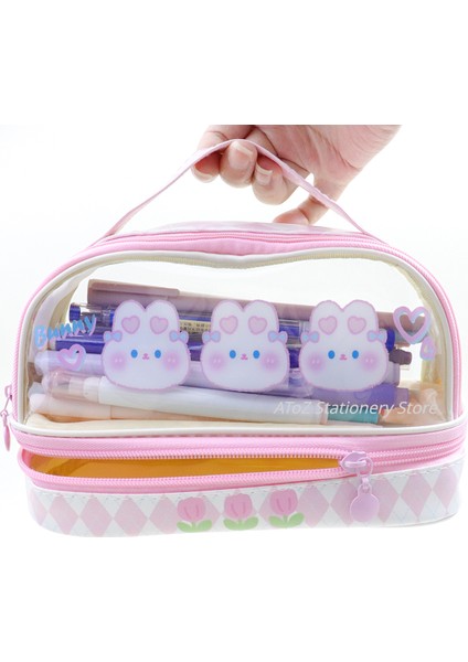 Mavi Kedi Kalem Kutusu Kawaii Büyük Kapasiteli Kalem Çantası Karikatür Kolu Şeffaf Kalem Kutusu Kızlar Için Çift Katmanlı Okul Kaynağı Sabit (Yurt Dışından) fiyatları