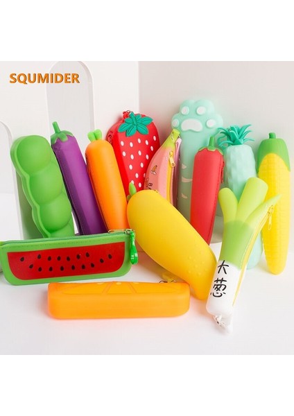 W0164A18 Meyve ve Sebze Silikon Kalem Kutusu Sevimli Kalem Çantası Öğrenci Kalem Kutusu Çocuk Saklama Çantası Büyük Çanta Anahtar Çantası Okul Kaynağı (Yurt Dışından) modelleri