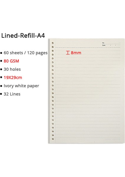 Astarlı Yedek A4 Gevşek Yaprak Defter A5/b5/a4 Pvc Kapaklı Ciltleyici 60 Sayfa Noktalı/çizgili/boş/ızgara Doldurulabilir Ofis Okul Malzemeleri Kırtasiye (Yurt Dışından)