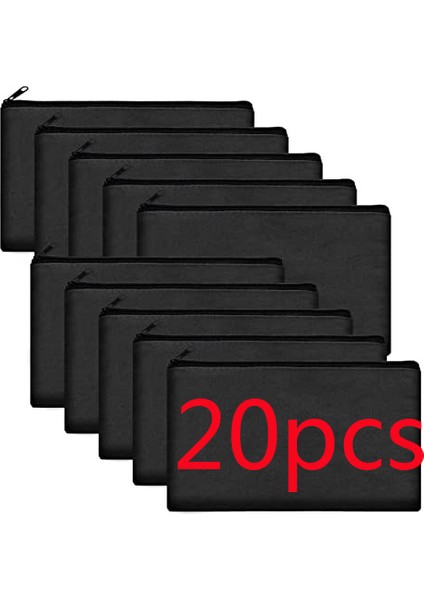 20 Adet Siyah Dıy Tuval Fermuarlı Kalem Çantası Okul Için Boş Dıy Zanaat Çantası Pamuk Kanvas Makyaj Çantası Kılıfı Kılıfı Seyahat El Yapımı Hediye Çantası (Yurt Dışından)