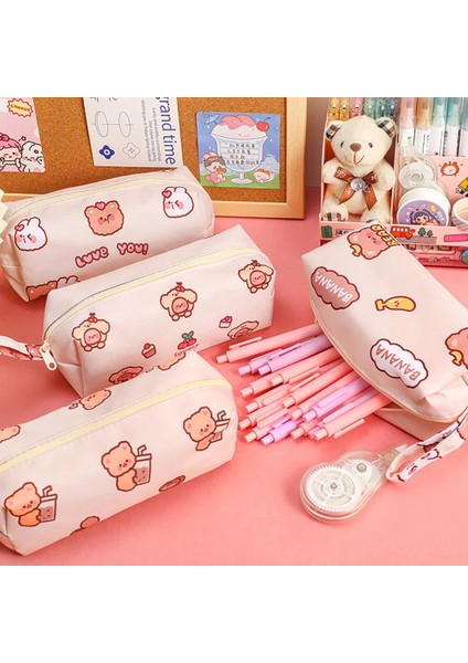 05 Büyük Kapasiteli Öğrenciler Kalem Kutusu Tatlı Güzel Ekose Desen Kawaii Komik Karikatür Ayı Kalem Çantası Okul Malzemeleri Kırtasiye (Yurt Dışından) indirimleri