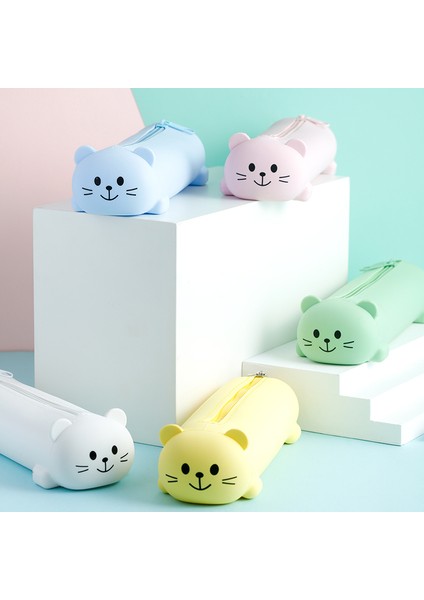 Soluk Pembe Silikon Kalem Kutusu Sevimli Ayı Yumuşak Geri Çekilebilir Kalem Konteyner Yaratıcı Cetvel Tutucu Kırtasiye Kutusu Çocuk Hediyeler Kılıfı Çanta Ins (Yurt Dışından) fırsatları