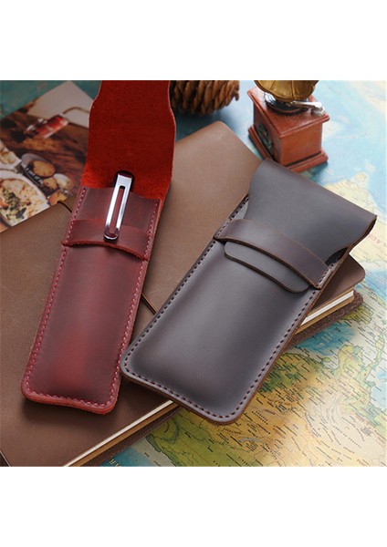 S Şarap Kırmızı Ezone El Yapımı Kalem Kutusu Deri Retro Kalem Çantaları Vintage Stil Yaratıcı Kişilik Okul Kırtasiye Öğrencileri Öğretmen Hediyeler (Yurt Dışından) modelleri