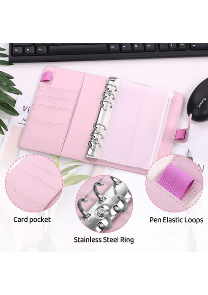 6 Pcsfermuarlı Çanta A 2023 A6 Pu Deri Bütçe Bağlayıcı Defter Nakit Zarflar Sistemi Para Tasarrufu Fatura Organizatör Pembe Için Bağlayıcı Cepler ile Set (Yurt Dışından)