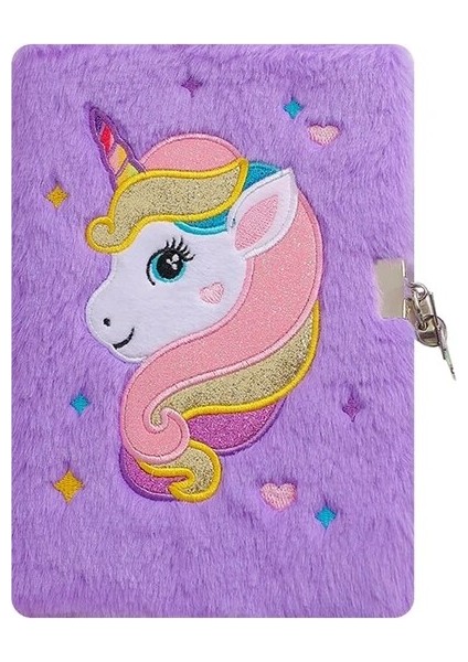 OSS23988PP A5 Unicorn Günlüğü Çocuk Kız Hediye Için Kilitli Sevimli Peluş Dizüstü A5 Boyutu Gizli Bulanık Günlüğü (Yurt Dışından)