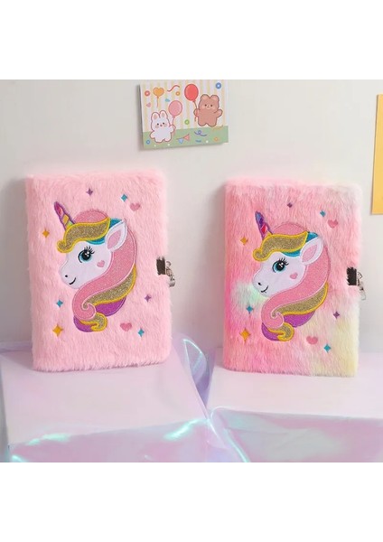 OSS23988PP A5 Unicorn Günlüğü Çocuk Kız Hediye Için Kilitli Sevimli Peluş Dizüstü A5 Boyutu Gizli Bulanık Günlüğü (Yurt Dışından) fiyatları