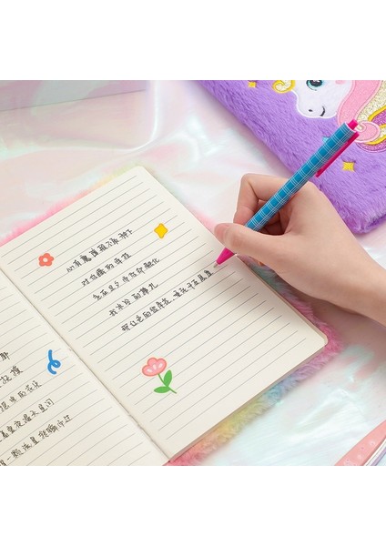 OSS23988PP A5 Unicorn Günlüğü Çocuk Kız Hediye Için Kilitli Sevimli Peluş Dizüstü A5 Boyutu Gizli Bulanık Günlüğü (Yurt Dışından) modelleri
