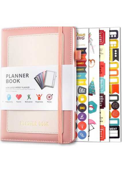 Pembe A5 A5 Haftalık Plan Kafes Izgaralı Aylık Plan Kendinden Ciltlemeli Defter Planlayıcısı Ofis Kırtasiye Altın Damgalama Çıkartmaları ile (Yurt Dışından)