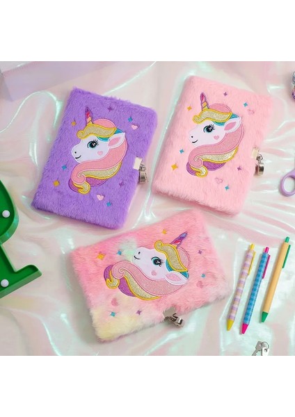 OSS23988PP A5 Unicorn Günlüğü Çocuk Kız Hediye Için Kilitli Sevimli Peluş Dizüstü A5 Boyutu Gizli Bulanık Günlüğü (Yurt Dışından) indirimleri
