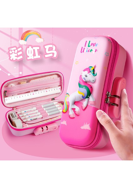5991 Pembe At 3D Eva Kawaii Kalem Kutusu Kilitli Unicorn Organizatör Sevimli Kalem Kutusu Kılıfı Okul Çantası Kız Erkek Malzemeleri Öğrenciler Kırtasiye (Yurt Dışından)