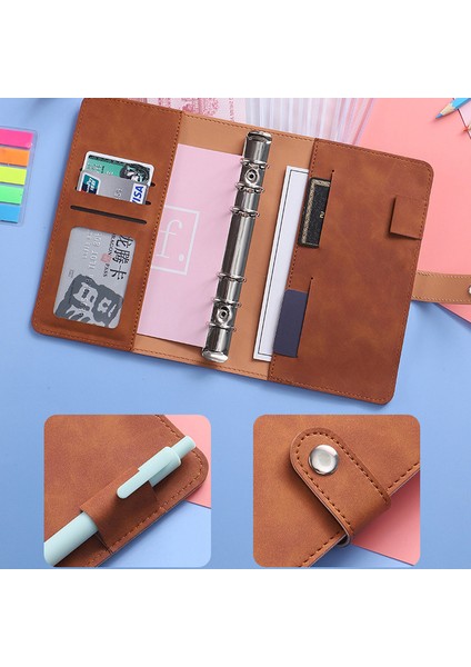 Fermuarlı Çanta A6 Pu Deri Defter Bütçe Bağlayıcı 6 Fermuarlı Kese Sayfaları Doldurulabilir 6 Halka Gevşek Yaprak Kişisel Planlayıcı Bağlayıcı Çıkartmalar (Yurt Dışından)