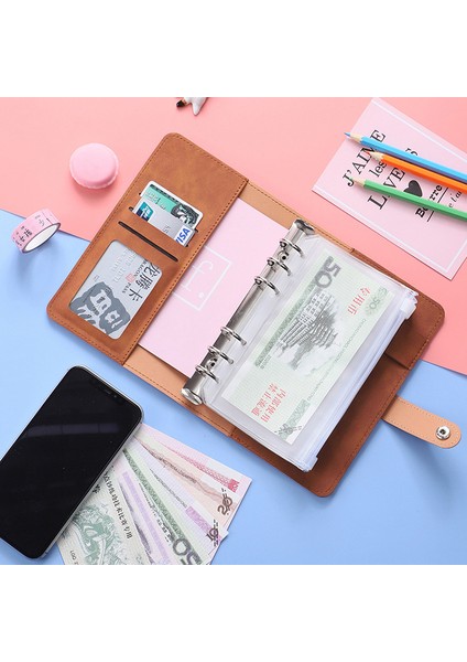 Fermuarlı Çanta A6 Pu Deri Defter Bütçe Bağlayıcı 6 Fermuarlı Kese Sayfaları Doldurulabilir 6 Halka Gevşek Yaprak Kişisel Planlayıcı Bağlayıcı Çıkartmalar (Yurt Dışından)