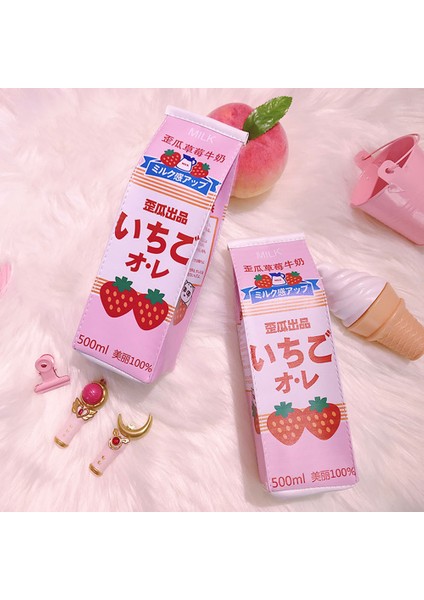 Pembe Çilek Yaratıcı Pu Deri Kalem Kutusu Çilekli Süt Kutusu Sevimli Kalem Kutusu Kawaii Kırtasiye Okul Malzemeleri Çocuklar Hediye (Yurt Dışından) fiyatları