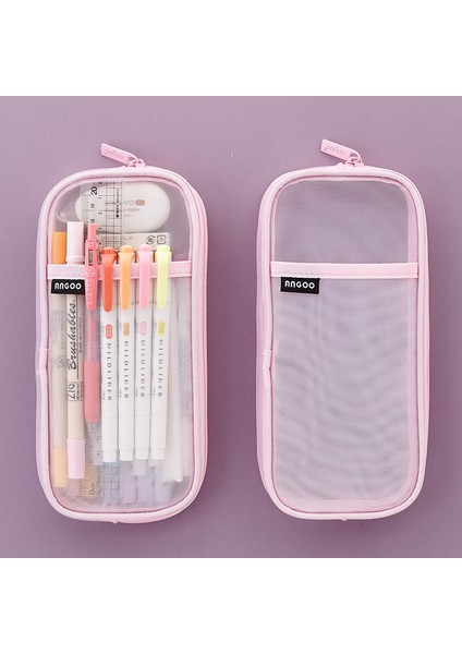 Pembe Şeffaf Kalem Kutusu Kore Moda Torbalar Basit Acıbadem Kurabiyesi Büyük Kapasiteli Kalem Çantası Öğrenciler Kırtasiye Okul Malzemeleri (Yurt Dışından)